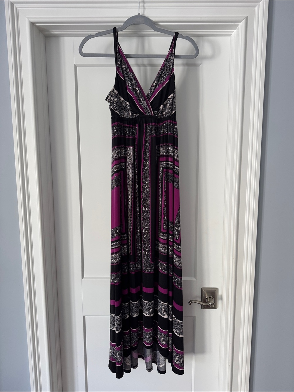 Soma Black and Purple Patterned V-Neck Maxi Dress